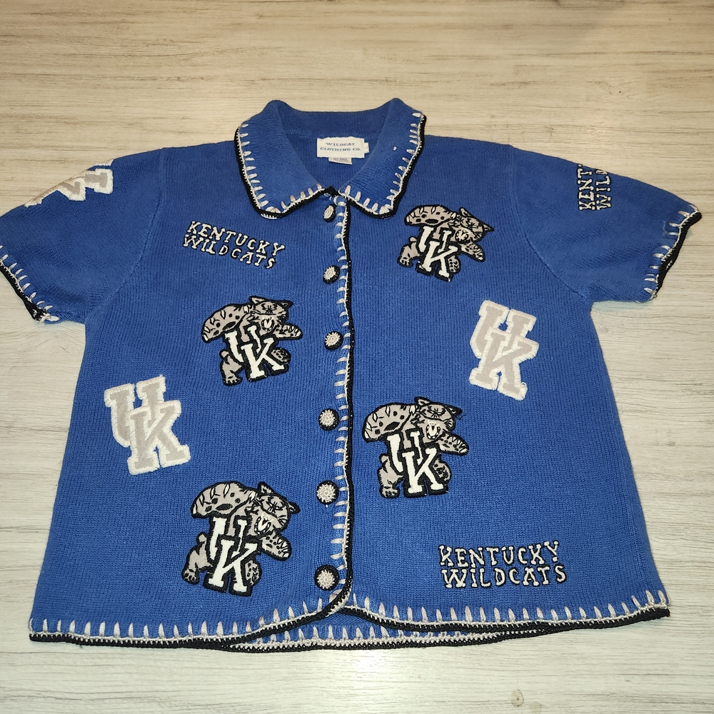 Vintage Wildcat Clothing Co Short Sleeve Knit Shirt Blue Women's Size Large L3